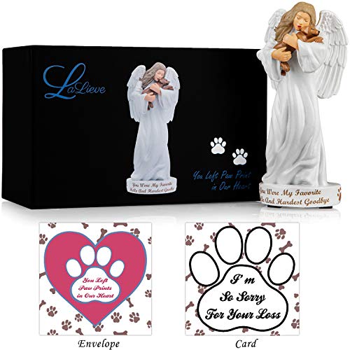 LaLieve Pet Dog Memorial Gifts - Angel Holding Dog Figurine with Pet Sympathy Card and Gift Box - Loss of a Dog Gifts - in Memory of a Dog